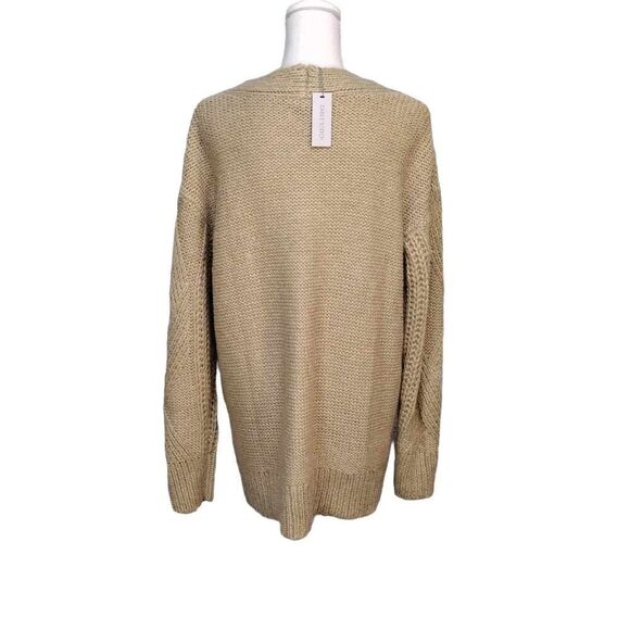 Cable Stitch Tan Deep V-Neck Long Sleeve Sweater L - Picture 3 of 5
